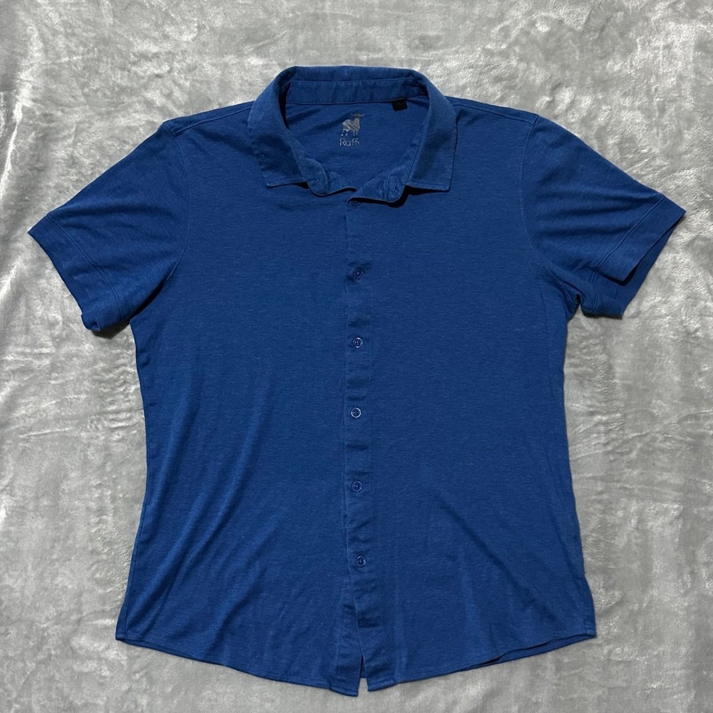 Raffi Polo Shirt Mens M Blue Short Sleeve Button Up Casual Knit 100% Cotton